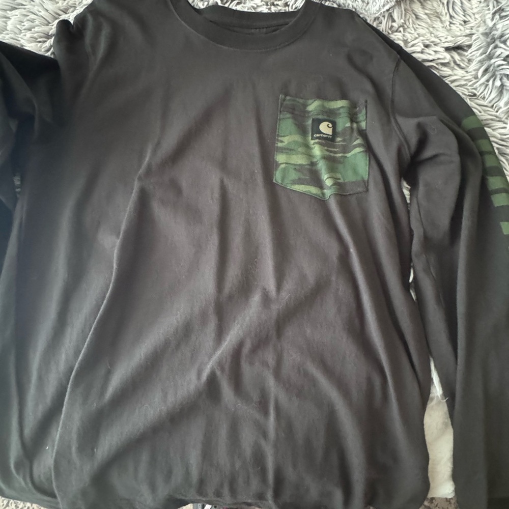 Carhartt Men's Black Long Sleeve with Green Camo Pocket